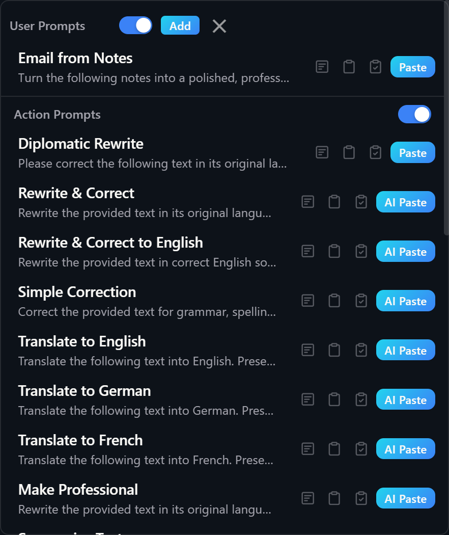 Prompt Library overlay window