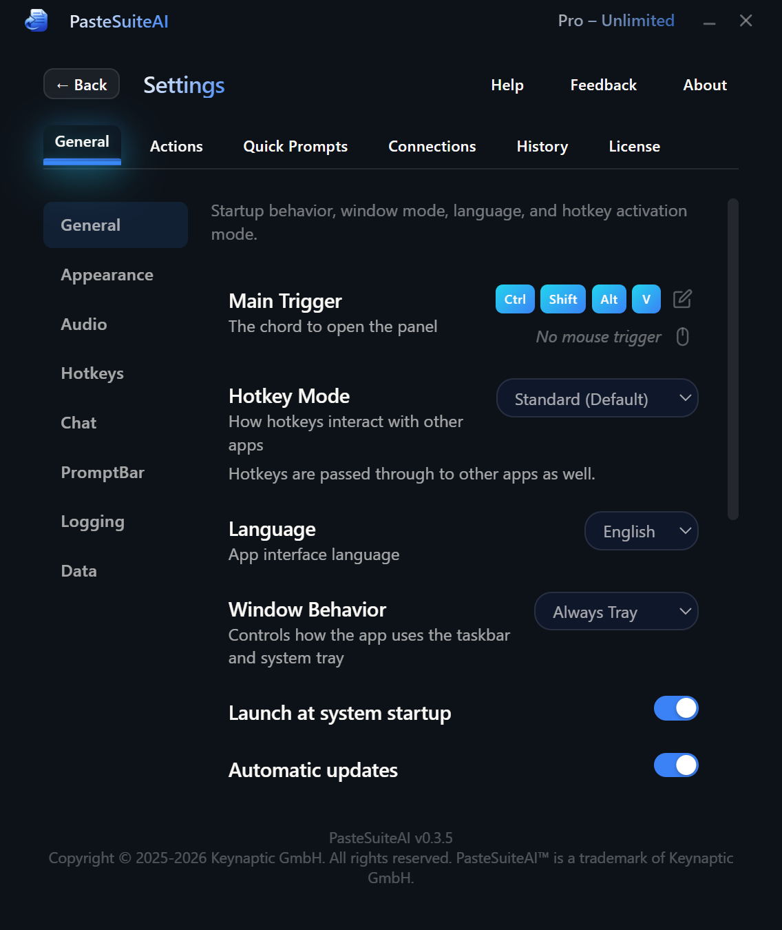 General settings overview