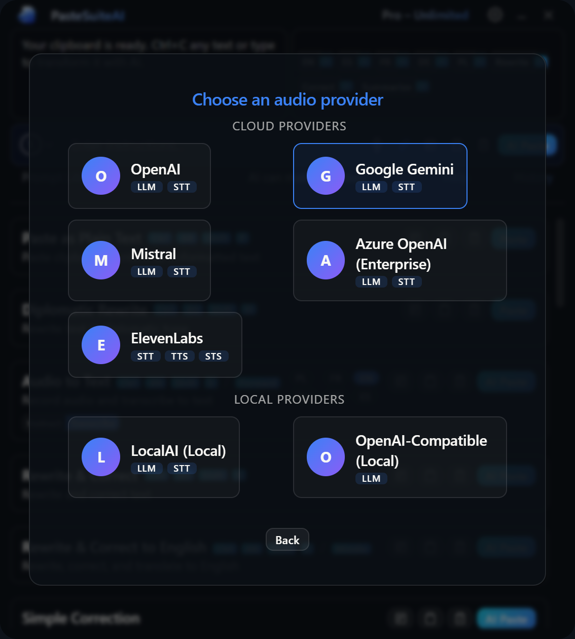 Setup Wizard &mdash; provider selection